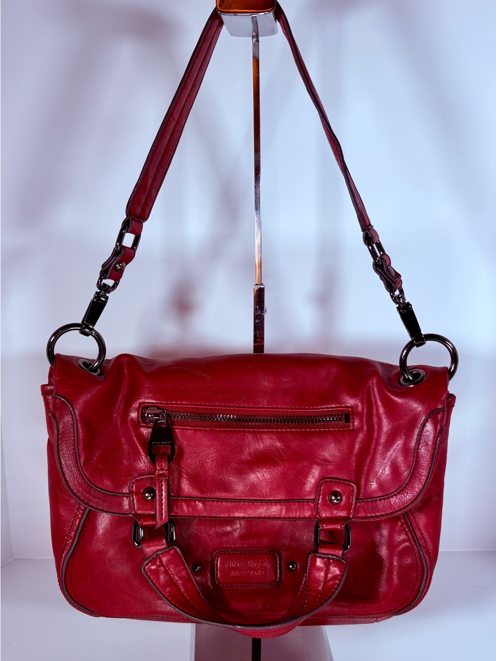 Nine West Red Faux Leather Shoulder Bag with Top Handles
